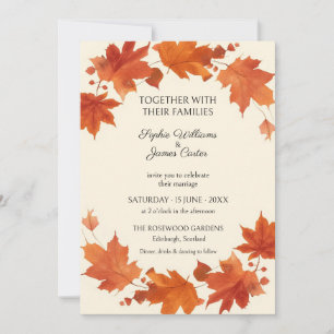 Invitation Mariage automnal avec bordure aquarelle de feuille