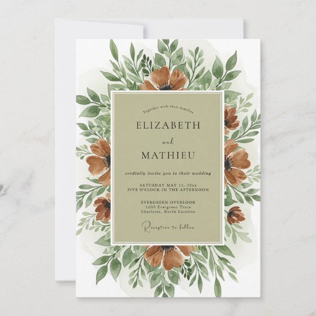 Invitation Mariage Automnal Bio Vert Sauge (Devant)