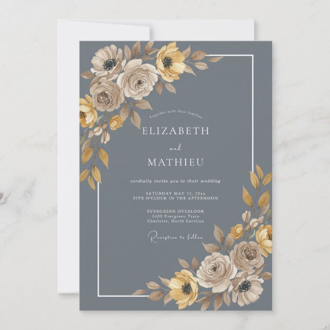 Invitation Mariage Automnal Bleu Ardoise Assourdi (Devant)