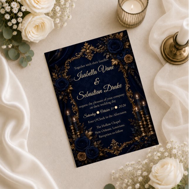 Invitation Mariage Automnal Bleu de Minuit Enchanté (Créateur téléchargé)