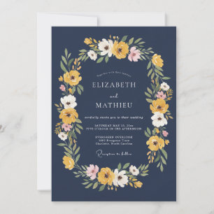 Invitation Mariage Automnal Bleu Marine Intenses