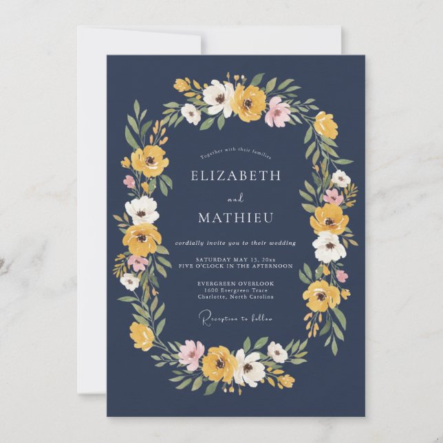 Invitation Mariage Automnal Bleu Marine Intenses (Devant)