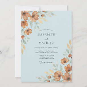 Invitation Mariage Automnal Bleu Poudre Ambre