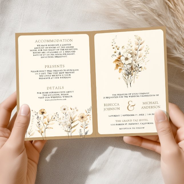 Invitation Mariage automnal bohème avec code QR de fleurs sau (Créateur téléchargé)