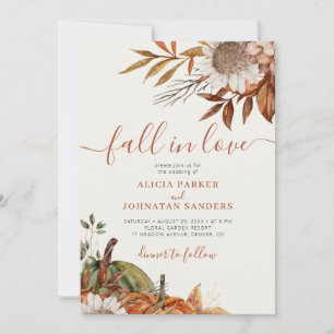 Invitation Mariage automnal bohème floral feuilles de terre c