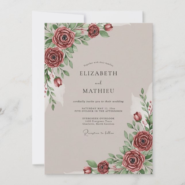 Invitation Mariage Automnal Bourguignon Élégant (Devant)