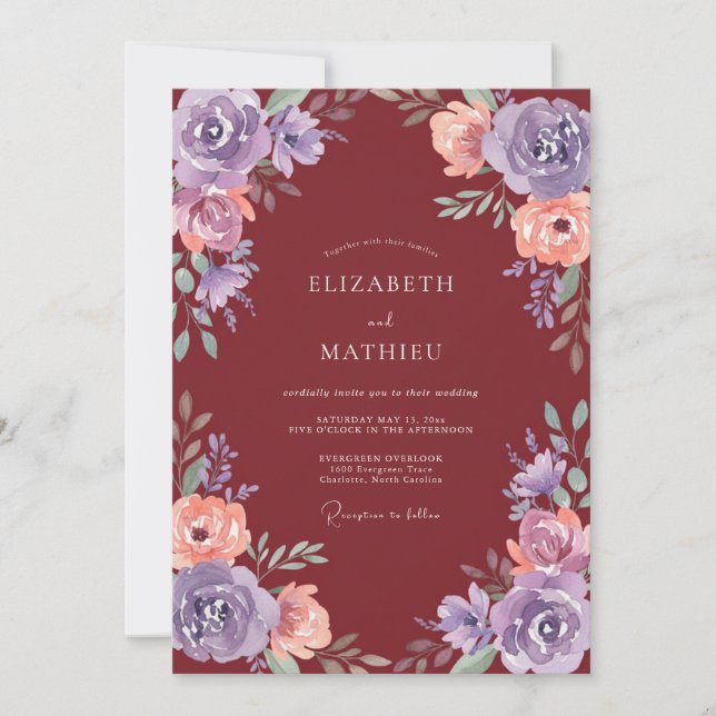 Invitation Mariage Automnal Bourguignon Élégant (Devant)