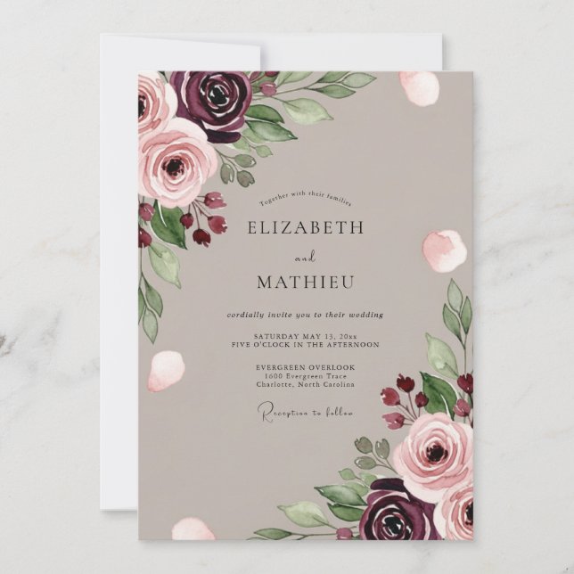 Invitation Mariage Automnal Bourguignon Radiant (Devant)