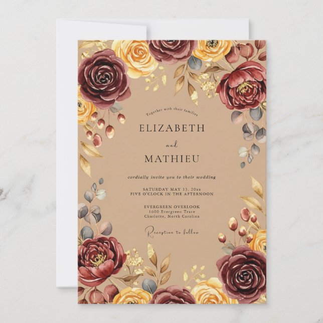 Invitation Mariage Automnal Bourguignon Rustique (Devant)