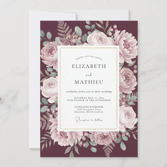 Invitation Mariage Automnal Bourguignon Sombre (Devant)