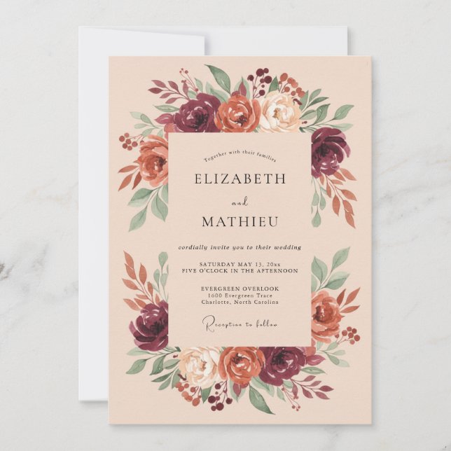 Invitation Mariage Automnal Bourguignon Terreux (Devant)