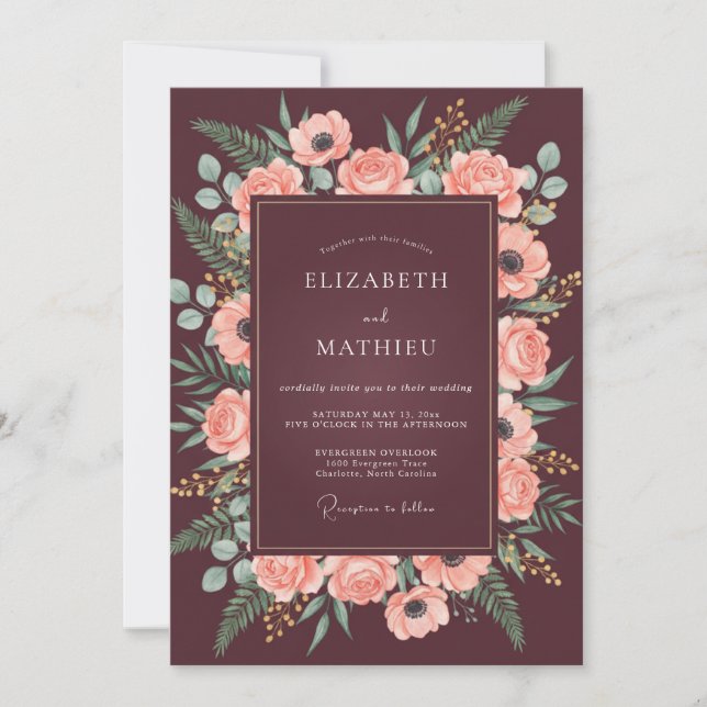 Invitation Mariage Automnal Bourguignon Verdoyant (Devant)