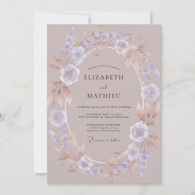 Invitation Mariage Automnal Bronze Mauve (Devant)