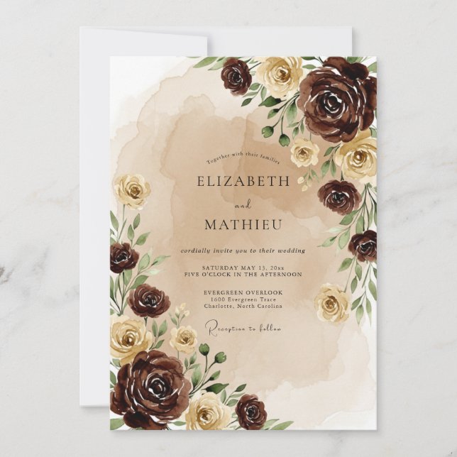 Invitation Mariage Automnal Brun Chocolat Humeur (Devant)