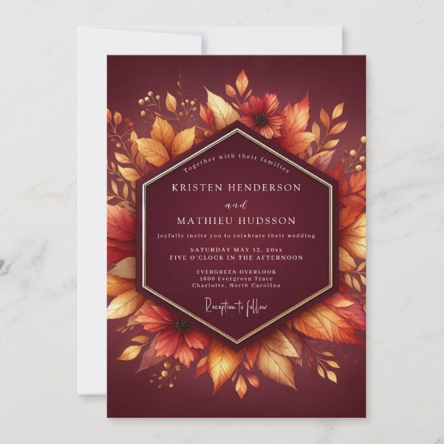 Invitation Mariage automnal burgundy prospère (Devant)