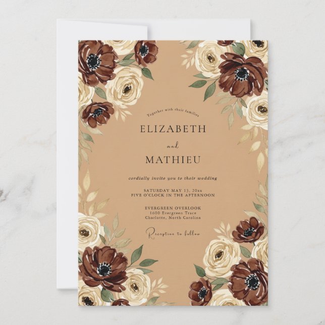 Invitation Mariage Automnal Camel Éteint (Devant)