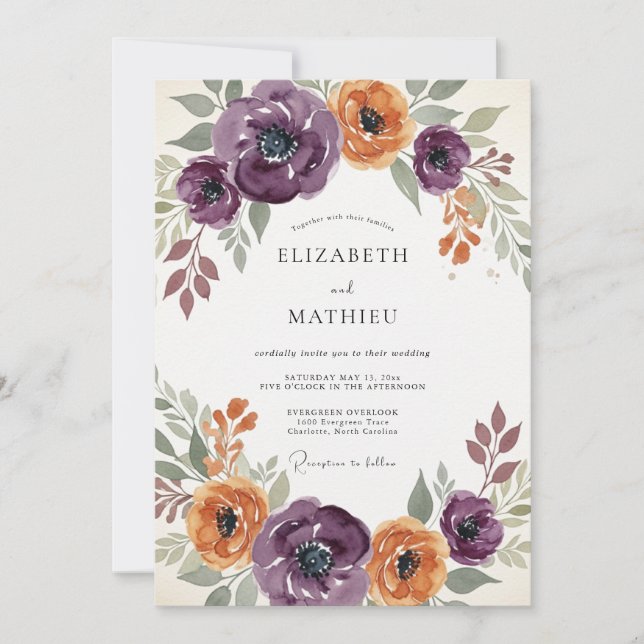 Invitation Mariage Automnal Captivant aux Prunes (Devant)