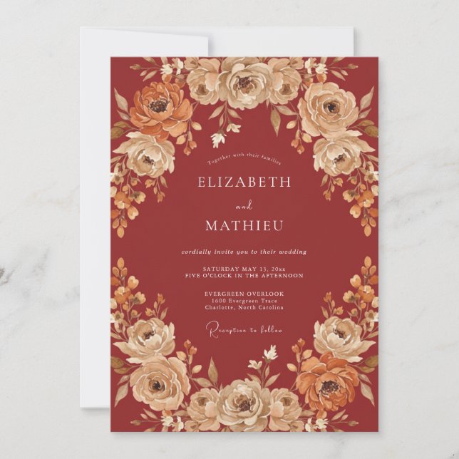 Invitation Mariage Automnal Chaleureux à la Cannelle (Devant)