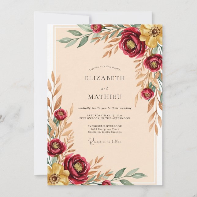 Invitation Mariage Automnal Chaleureux Bourgogne (Devant)