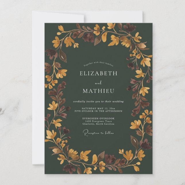 Invitation Mariage Automnal Chaleureux en Vert Chasseur (Devant)