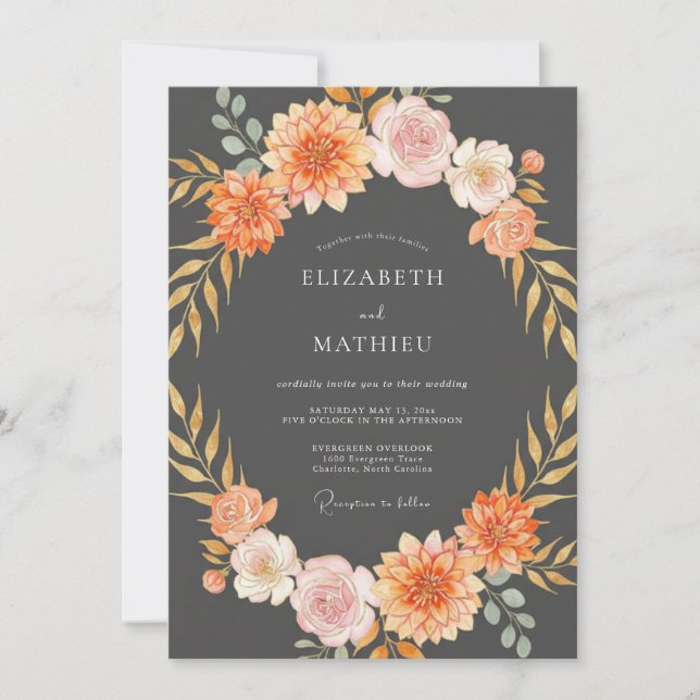 Invitation Mariage Automnal Charbon Sombre (Devant)