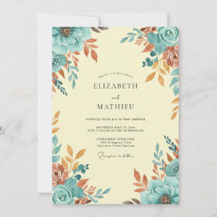 Invitation Mariage Automnal Chaud et Turquoise