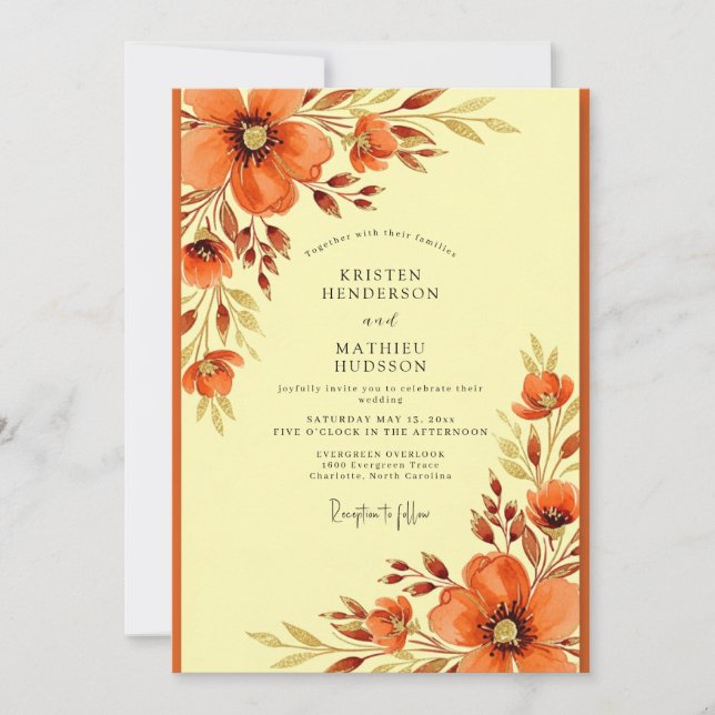 Invitation Mariage Automnal Chaud Orange (Devant)