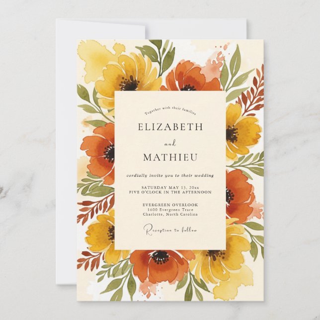 Invitation Mariage Automnal Chaud Orange Brûlé (Devant)