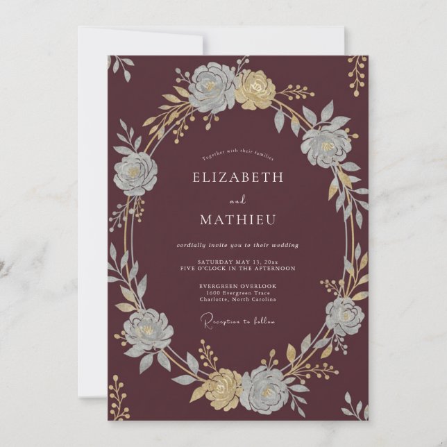 Invitation Mariage Automnal Classique Bordeaux (Devant)