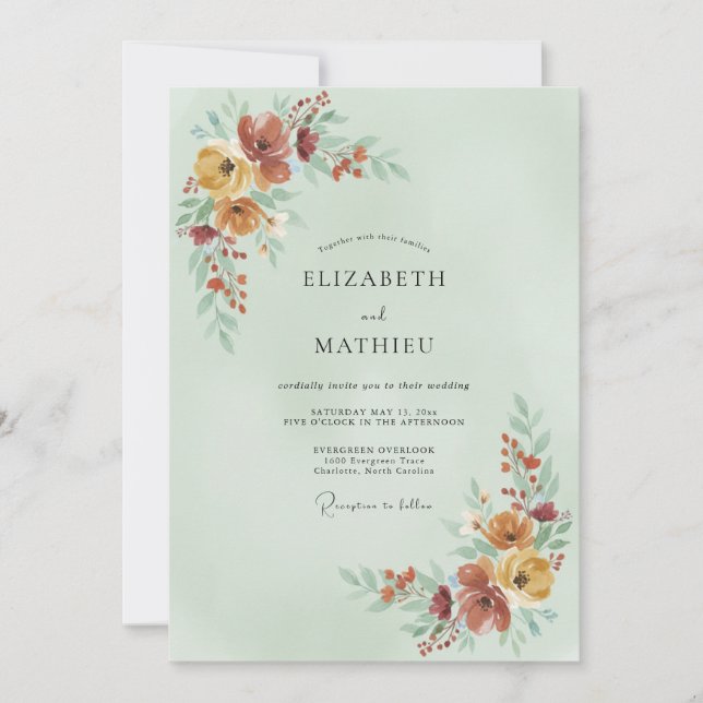 Invitation Mariage Automnal Cosy Vert Sauge (Devant)