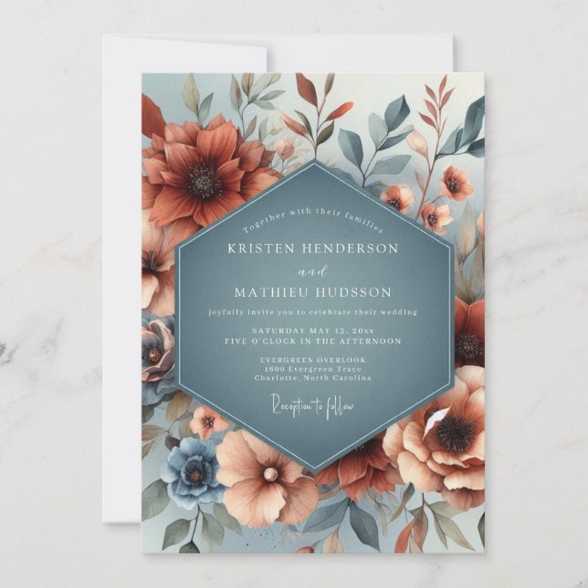 Invitation Mariage Automnal Cuivré Ardoise (Devant)