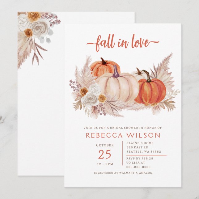Invitation Mariage automnal de citrouille d'automne (Devant / Derrière)