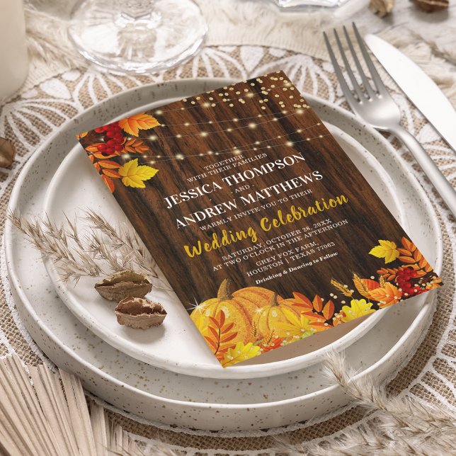 Invitation Mariage automnal de citrouille scintillante rustiq (Créateur téléchargé)