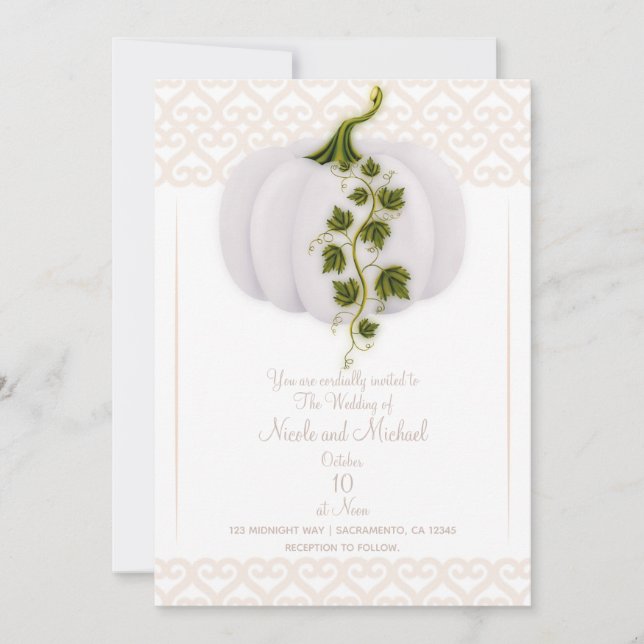 Invitation Mariage Automnal de Conte de Fées Citrouille Blanc (Devant)