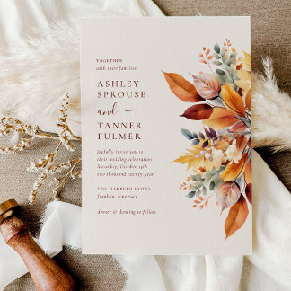 Invitation Mariage Automnal de Feuilles de Tombe Élégant