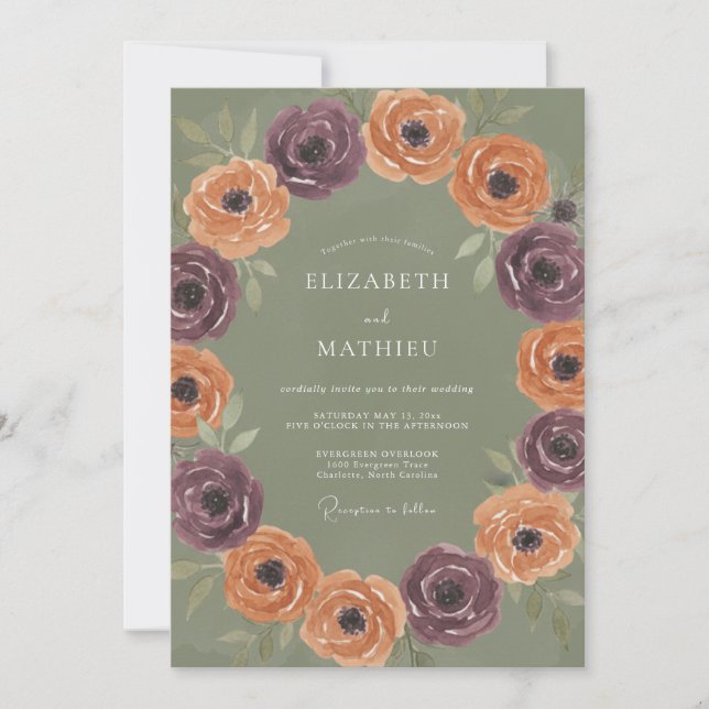 Invitation Mariage Automnal de Récolte Vert Sauge (Devant)