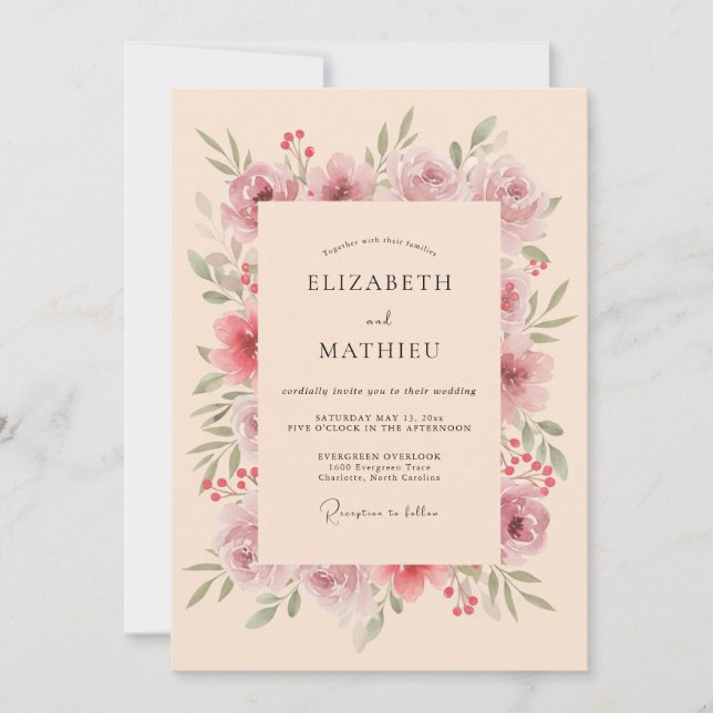Invitation Mariage Automnal Délicat aux Pêches (Devant)