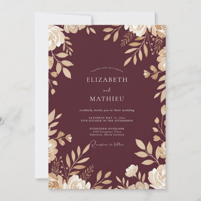 Invitation Mariage Automnal Distingué Bordeaux (Devant)