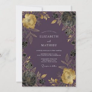 Invitation Mariage Automnal Doré au Prune