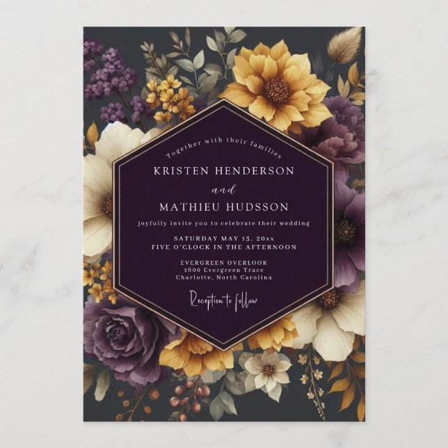 Invitation Mariage Automnal Doré et Améthyste (Devant)