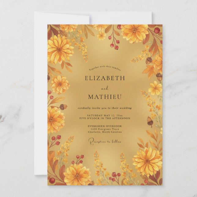 Invitation Mariage Automnal Doré Radieux (Devant)