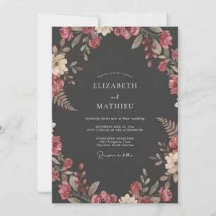 Invitation Mariage Automnal Dramatique Gris Charbon