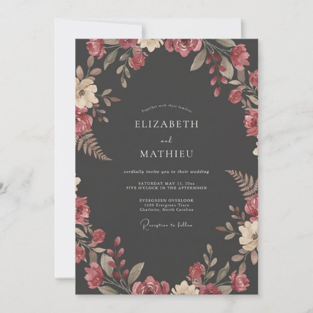 Invitation Mariage Automnal Dramatique Gris Charbon (Devant)