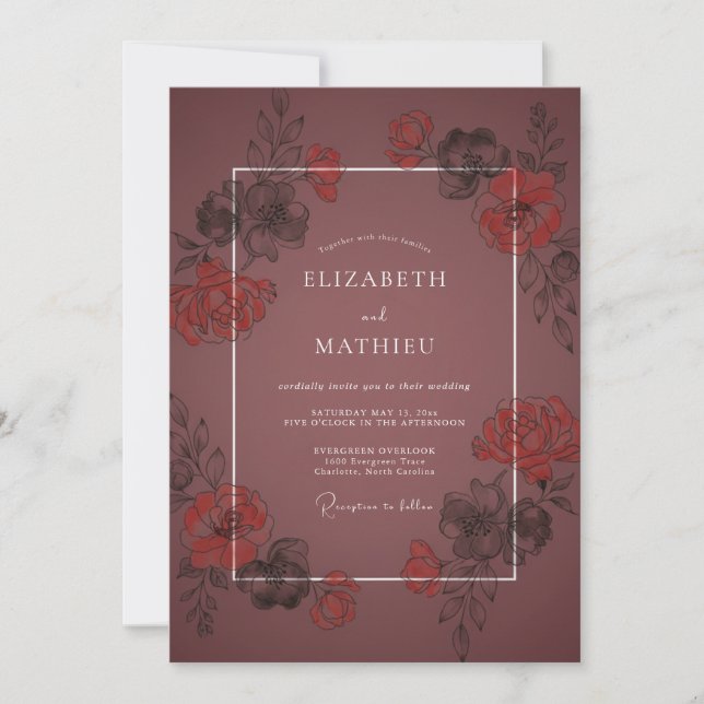 Invitation Mariage Automnal Dramatique Mauve (Devant)