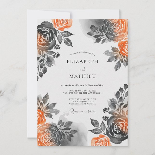 Invitation Mariage Automnal Dramatique Orange Brûlé (Devant)