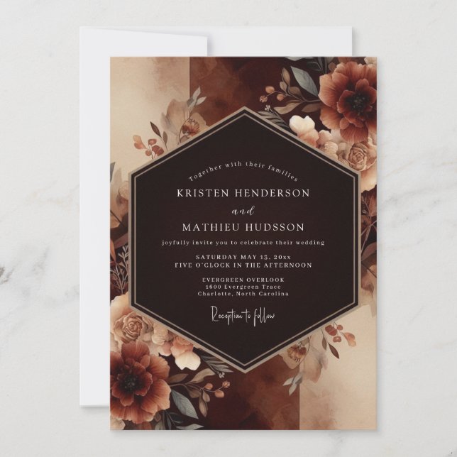 Invitation Mariage Automnal Dramatique Rouille (Devant)