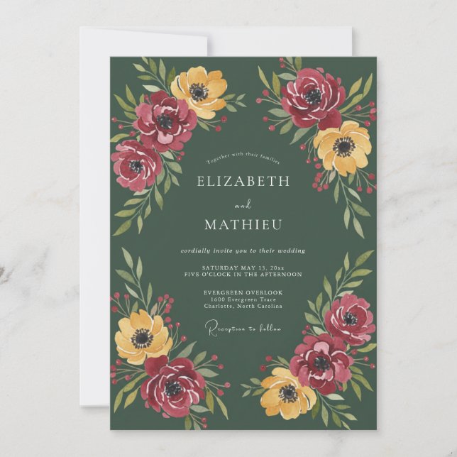 Invitation Mariage Automnal Dramatique Vert de Mousse (Devant)