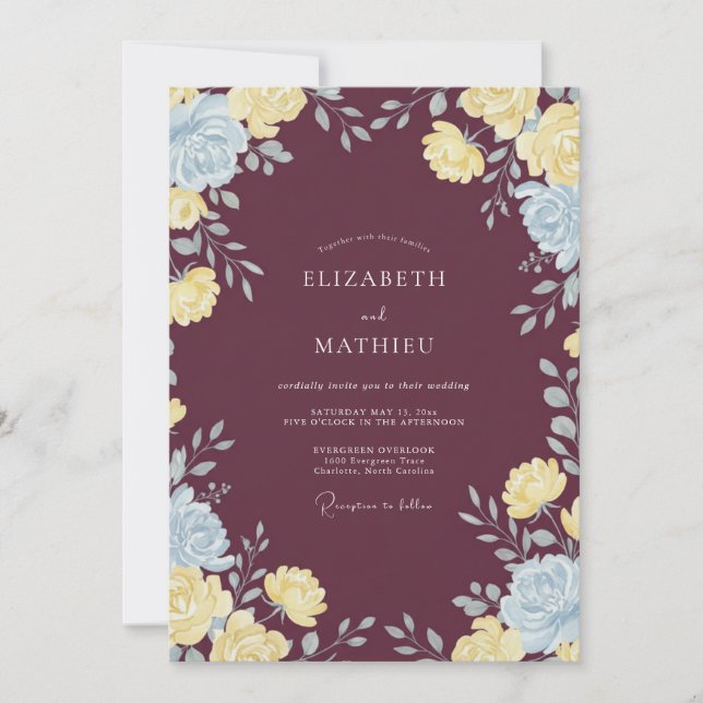 Invitation Mariage Automnal Éclatant Bordeaux (Devant)