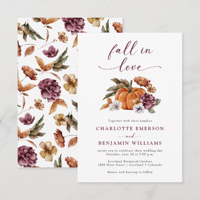 Invitation Mariage Automnal Élégant (Devant / Derrière)
