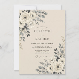 Invitation Mariage Automnal Élégant Beige et Charbon